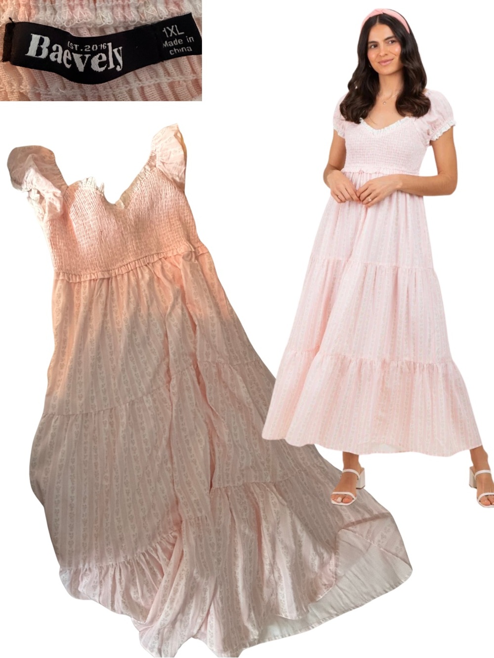 Baevely Pink Smocked Tiered Maxi Dress